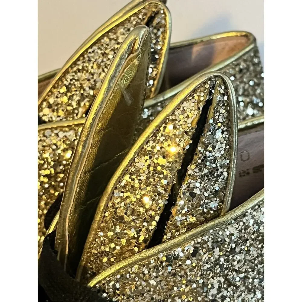 Minna Parikka Bunny Ears Sneaker •Women 40 /US 9• Gold Glitter Black Hi Top - Picture 11 of 15